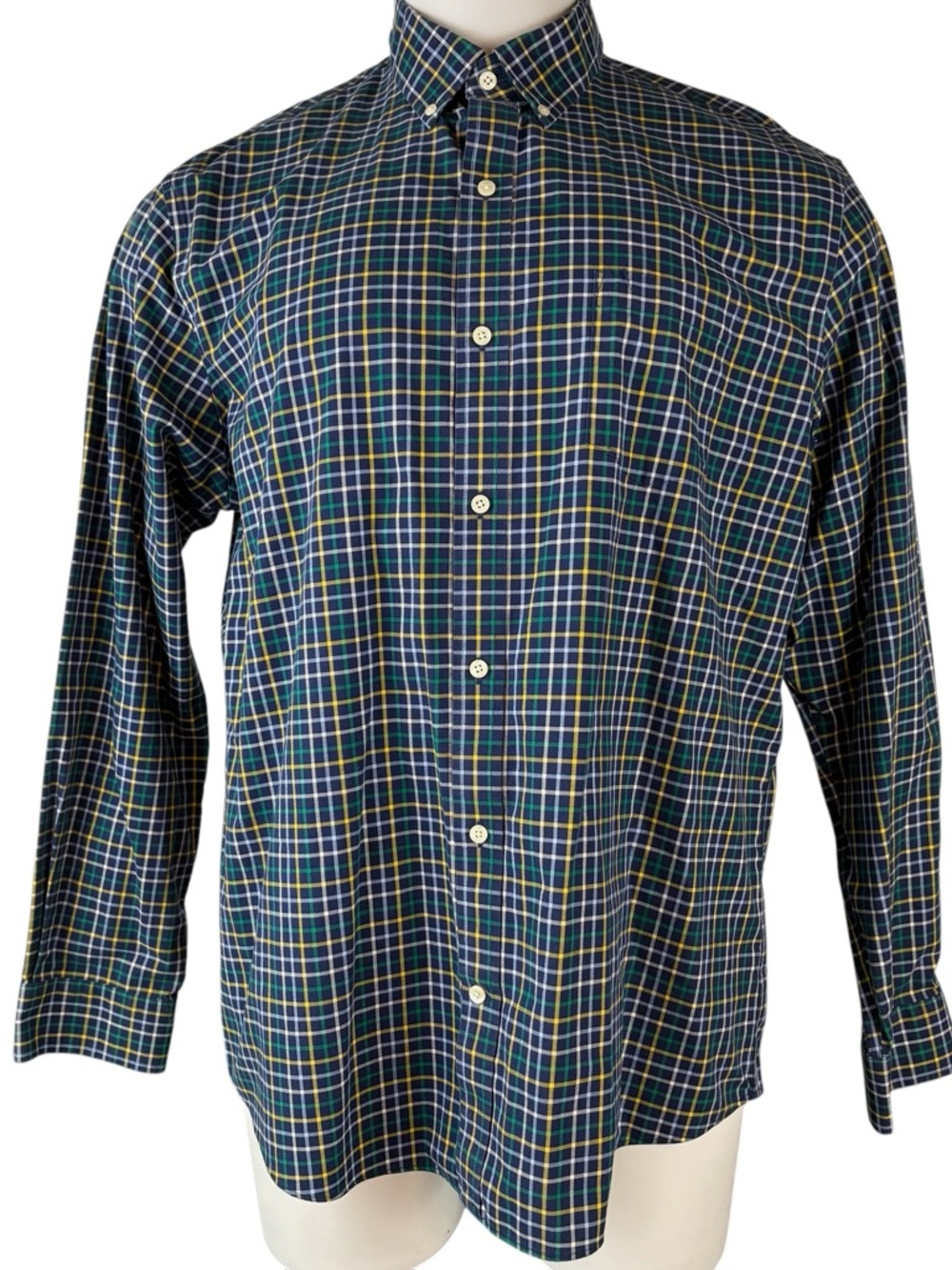 Lands End Shirt Men XL No Iron Twill Blue Plaid Tailored Fit 17-17.5 (880)
